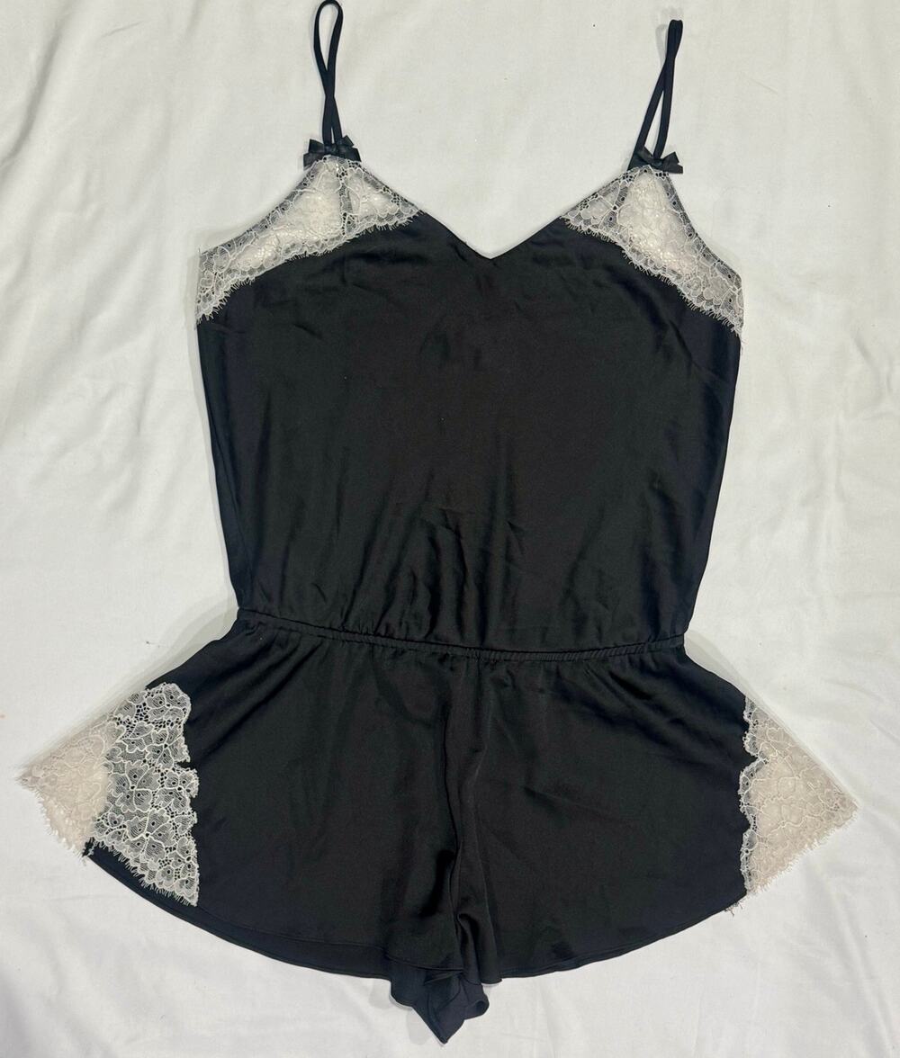 Kate Spade Dream a Little Dream Lace Romper Black Ivory Medium